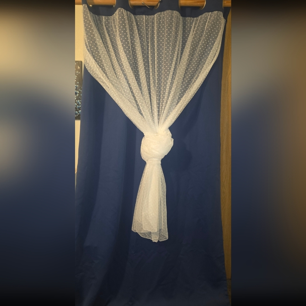 MYSKY HOME Navy Blue Curtains for Living Room 84 Inch Long Double Layer Blackout